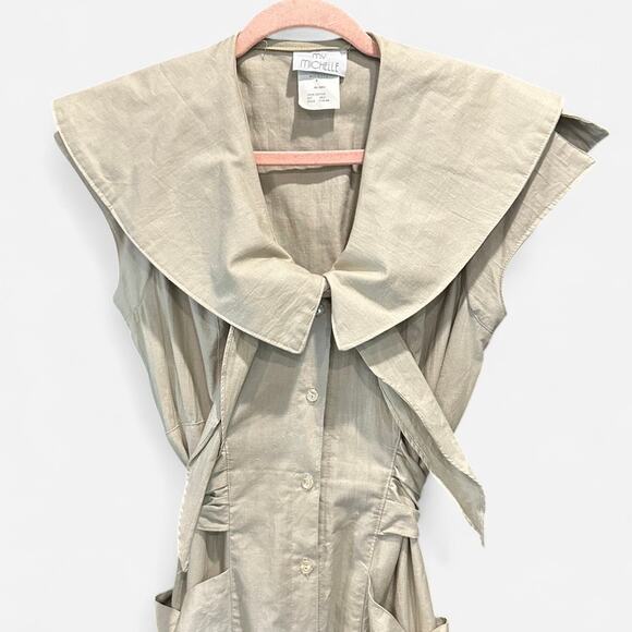 Vintage 90s My Michelle 100% Cotton Khaki Button Down Front Dress - Picture 6 of 11